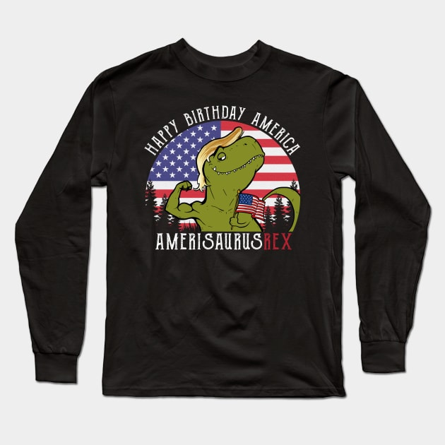 Amerisaurus Rex Funny Dinosaur Long Sleeve T-Shirt by monsieurfour